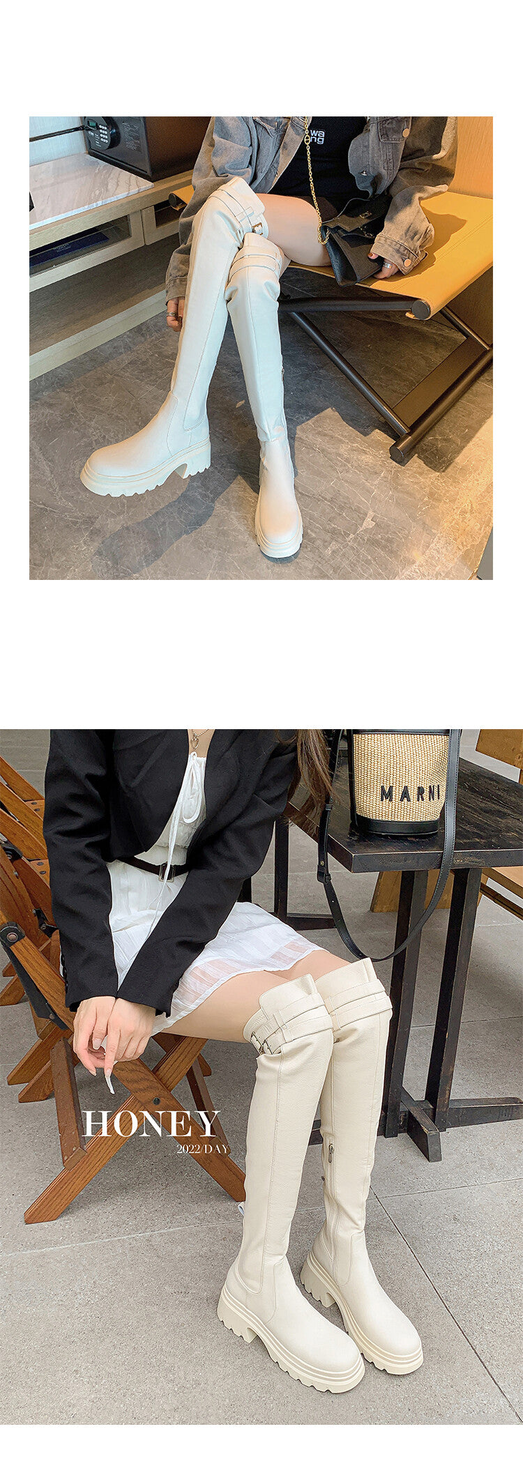 Karin Luna In Stock is the Way to Go！ Basic Thick-Soled Over-the-Knee Boots Super Soft Sheepskin Classic