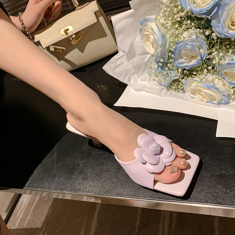 Karin Luna Flower of Wealth in the World~Says purple has a lot of charm Spot Goods Spot Goods  Three-Dimensional Camellia Elegant Sandals