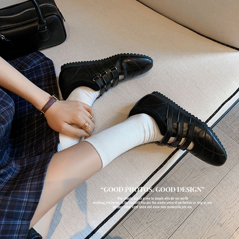 Karin Luna Casual Shoes Series~  In Stock In Stock Magic Tape Round Toe Internal Height Increase Single Strap Flats
