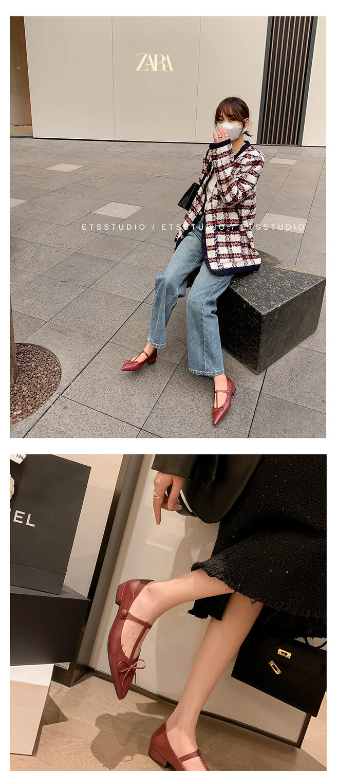 Karin Luna is a perfect Korean drama heroine~French Retro Style Full leather inside and out Pointed Bowknot
