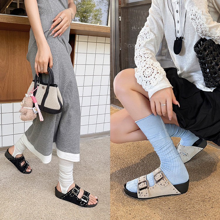 Karin Luna In Stock Spot Goods Casual Thick-Soled Belt Buckle Slippers