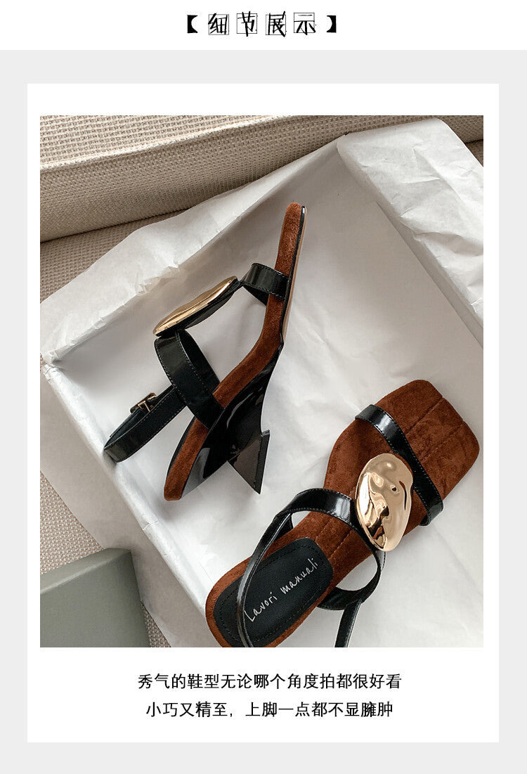 Karin Luna Hot-Selling Fasteners  Irregular Heel Open-Toe Sandals