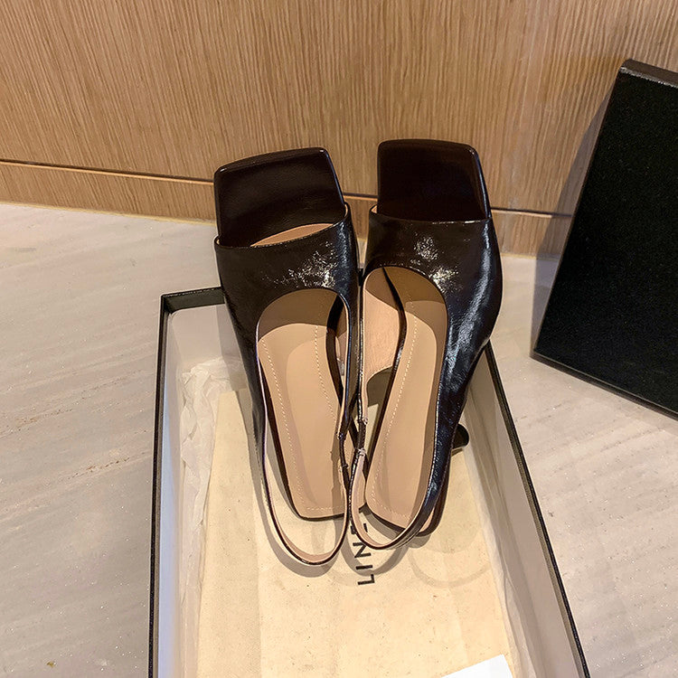 Karin Luna Classic Style Square Toe Open Toe French Retro Sandals