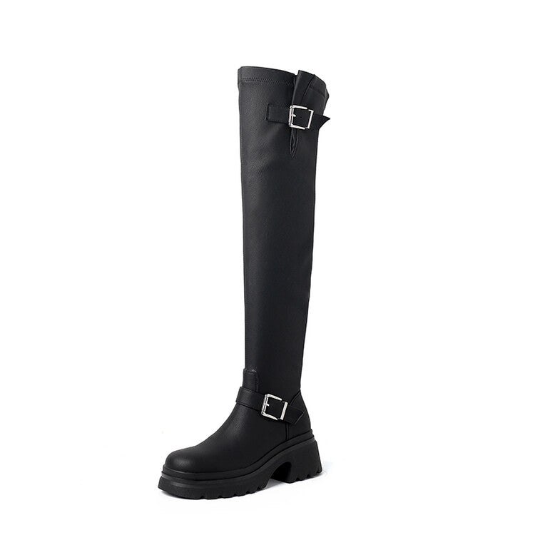 Karin Luna In Stock   Thick Sole Round Toe Basic Versatile Casual Long Boots