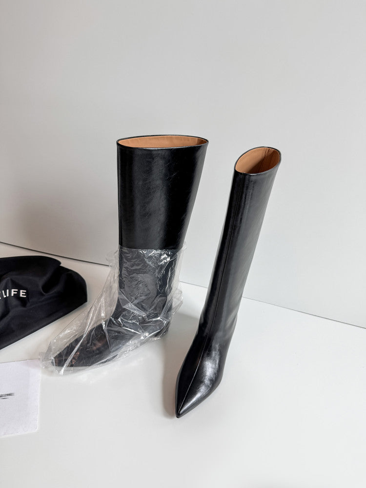 Karin Luna Minimalist Style High Tube Pointed Toe Hidden Heel Boots