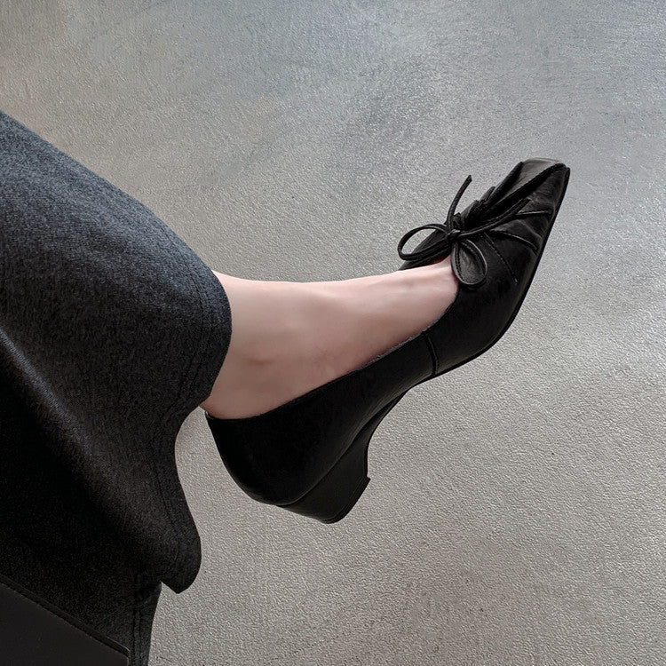 Karin Luna French Style Wrinkled Square Toe Height-Increasing Flats