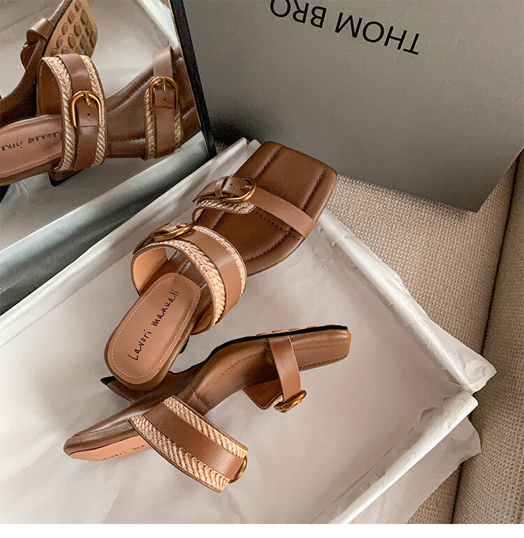 Karin Luna Hot-Selling In Stock  Retro Wedge Belt Square Toe Irregular Heel