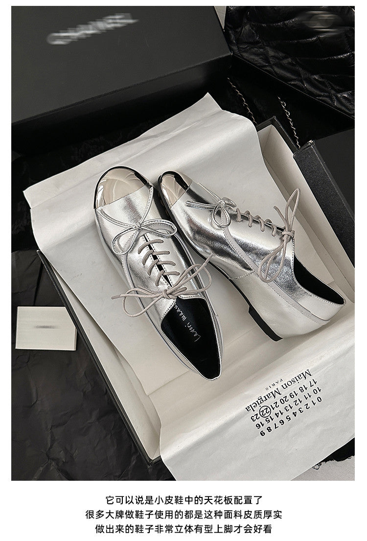 Karin Luna In Stock Spot Goods  Casual Lace-Up Metal Toe Bow Deep Mouth Single Shoes