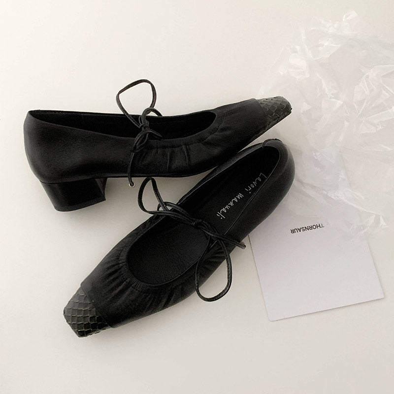 Karin Luna In Stock Spot Goods  Retro Sweet Bowknot Granny Wrinkled Single Shoes
