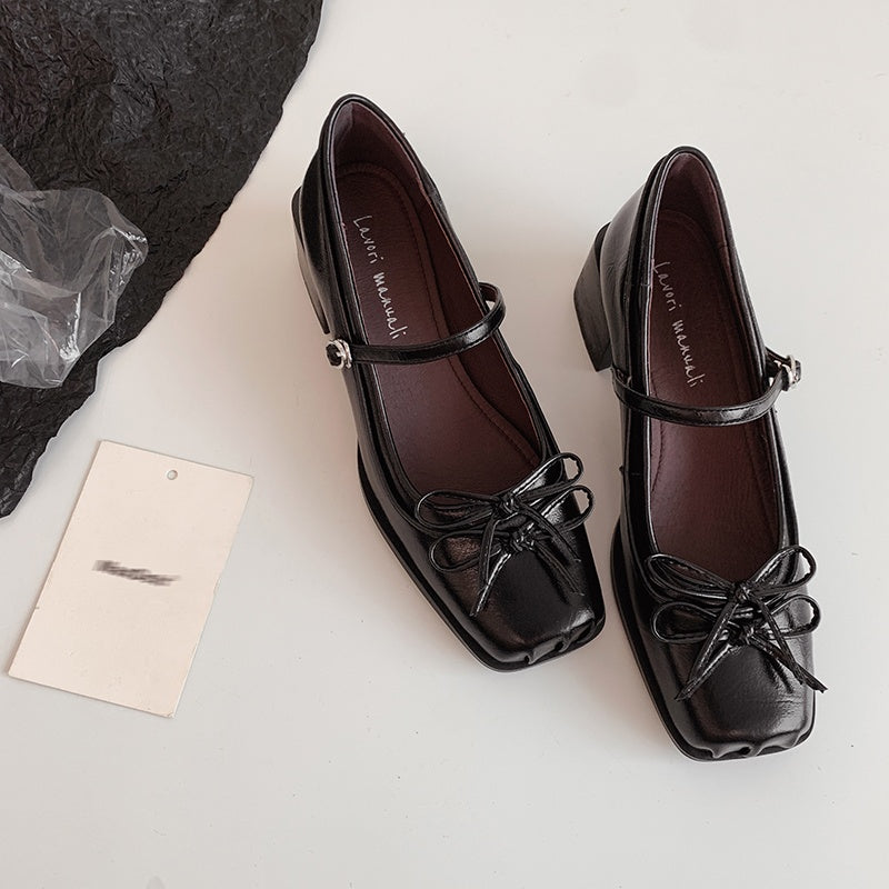 Karin Luna In Stock Spot Goods   One-strap Bowknot Square Toe Chunky Heel Mary Jane Shoes