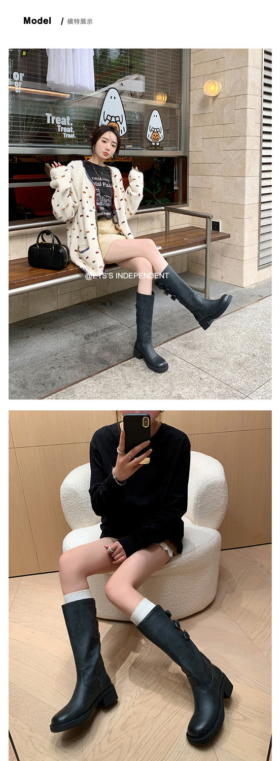 Karin Luna In Stock In Stock Thigh Circumference Belt Buckle Thick Sole Rider Boots