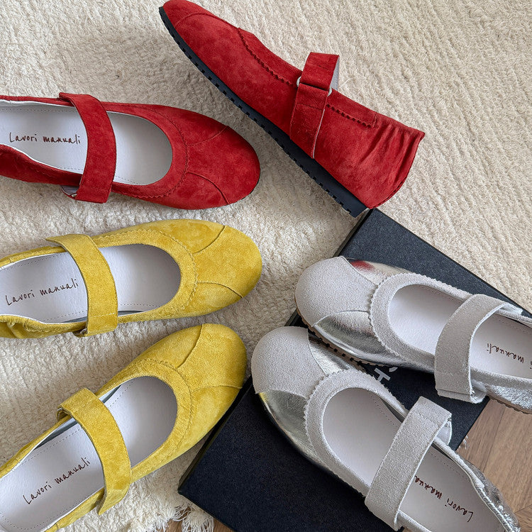 Karin Luna Casual Shoes Series~  In Stock In Stock Magic Tape Round Toe Internal Height Increase Single Strap Flats