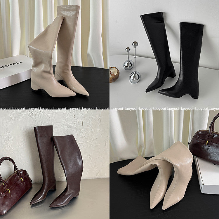 Karin Luna Hot-Selling Internal Height Increase Pointed Toe Straight-Leg Hot-Selling Long Boots