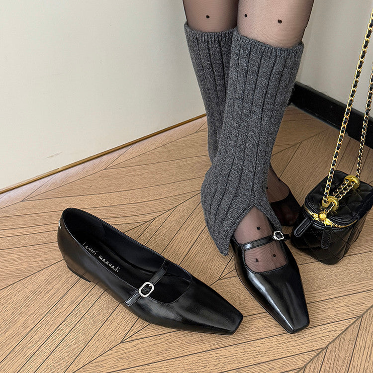 Karin Luna In Stock Spot Goods  Elegant Square-Toe One-Strap Height-Increasing Flats