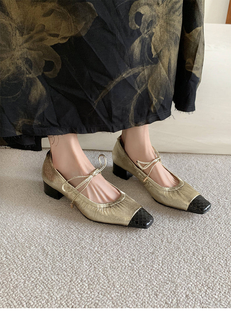 Karin Luna In Stock Spot Goods  Retro Sweet Bowknot Granny Wrinkled Single Shoes