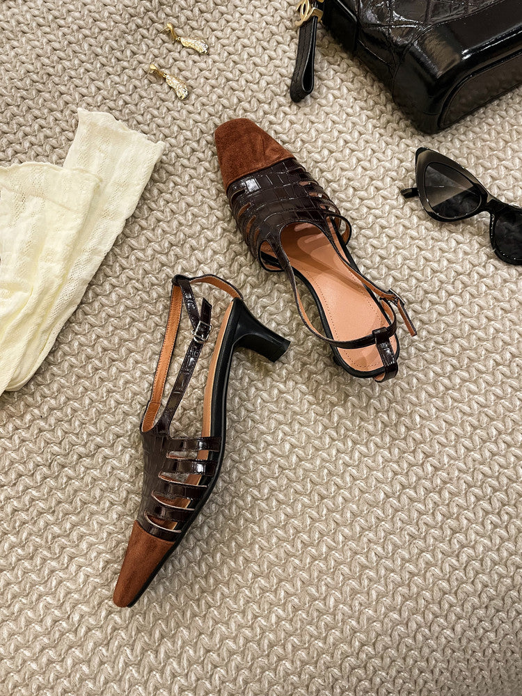 Karin Luna In Stock Spot Goods   French Retro Small Square Toe Closed-Toe Elegant Closed-Toe Sandals