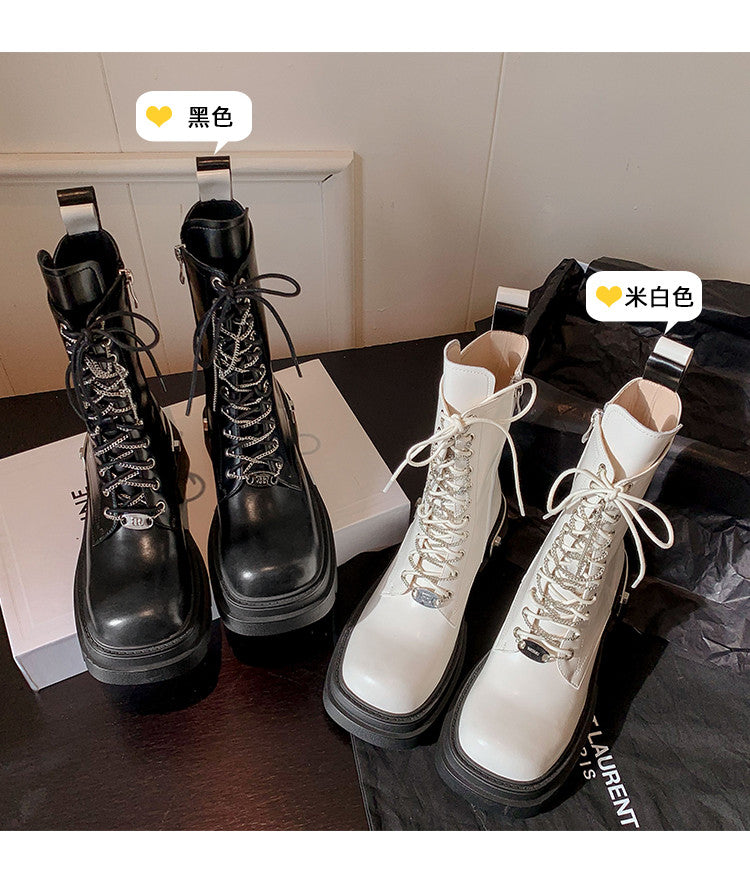 Karin Luna In Stock Spot Goods Lace-up casual metal decorative thick-soled Martin boots