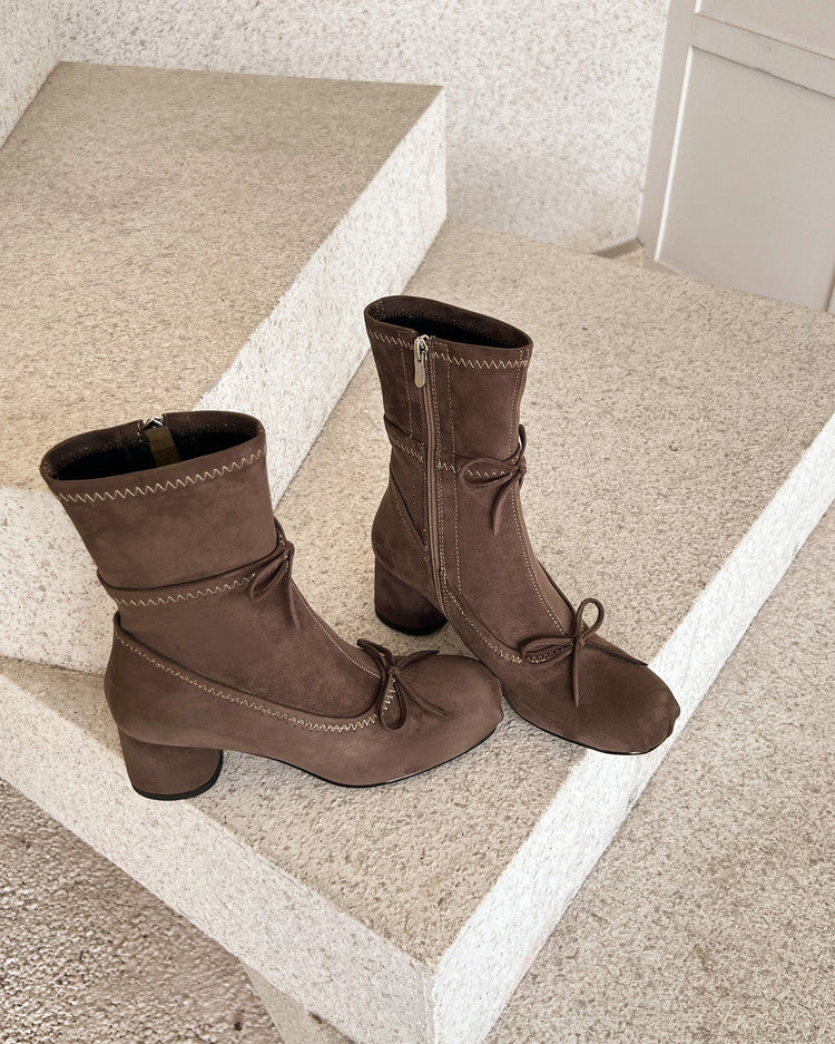 Karin Luna In Stock Spot Goods Hot-Selling Sweet Standard Bow Round-Toe Slim Short Boots