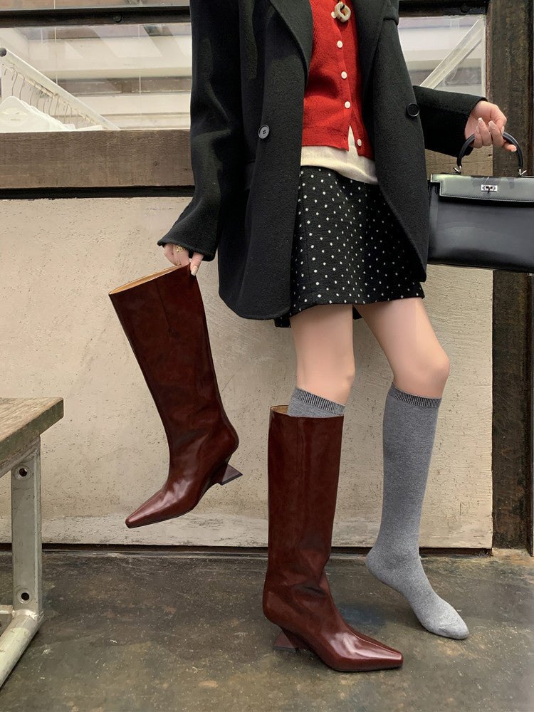 Karin Luna European and American Style Unisex Square-Toed Long Boots