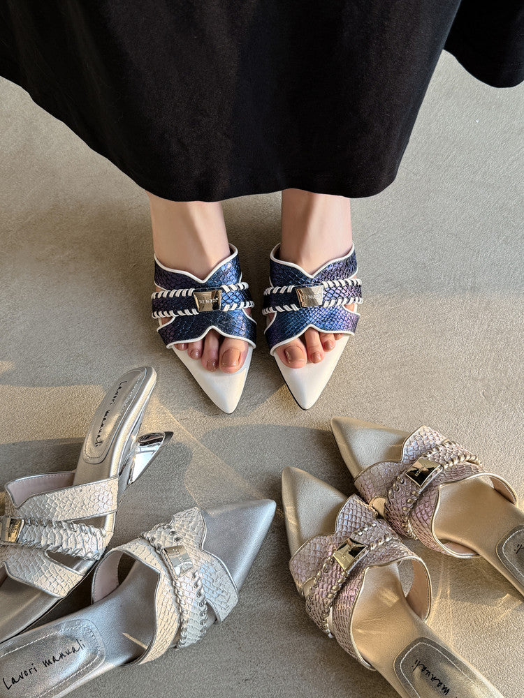 Karin Luna Fish Skin Series~Minimalist Pointed Toe Hot-Selling Unique Heel Slippers