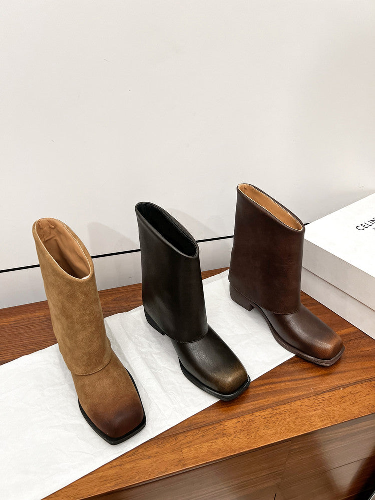 Karin Luna Elegant Style Square Toe Belt Buckle Pants Boot Short Boots