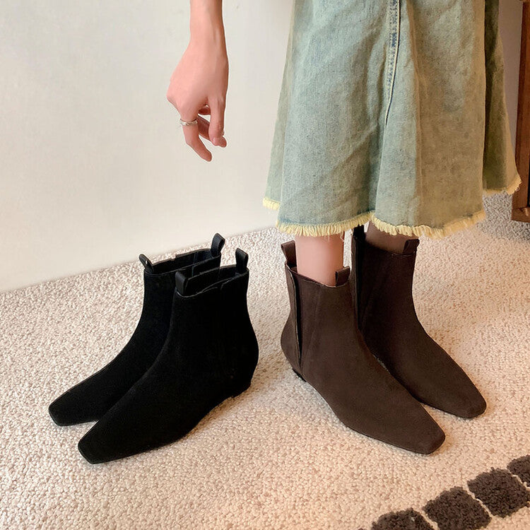 Karin Luna Classic Style Internal Height Increase Cowhide Leather Small Square Toe Short Fashion Boots