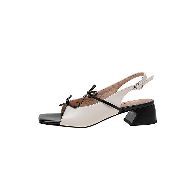 Karin Luna In Stock Spot Goods Square Toe Double Bow Thick Heel Sandals
