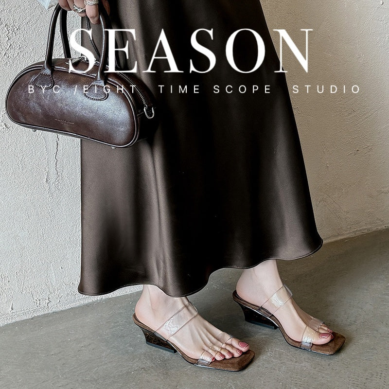 Karin Luna Hot-Selling Amber Element~Spot Goods Spot Goods Transparent tpu   Minimalist Square-Toed One-Strap Slippers