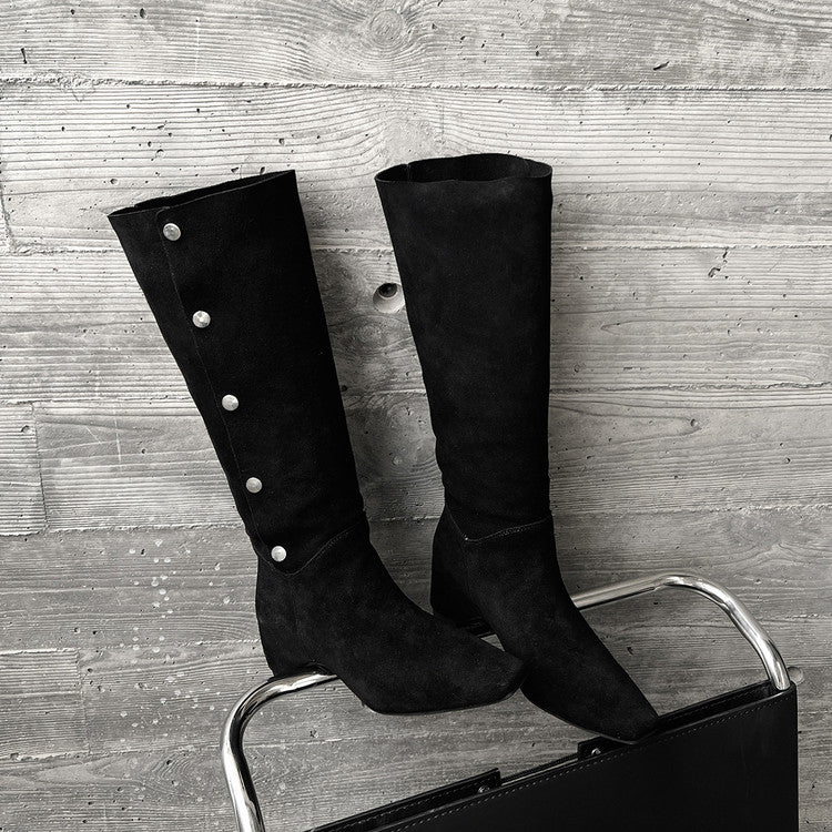 Karin Luna Bestseller Hot-Selling Hidden Buckle Lazy Style Square-Toe Height-Increasing Suede Western Boots