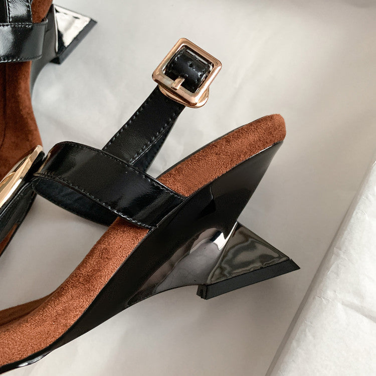 Karin Luna In Stock In Stock  Square Toe Suede Metal Heel Elegant Sandals