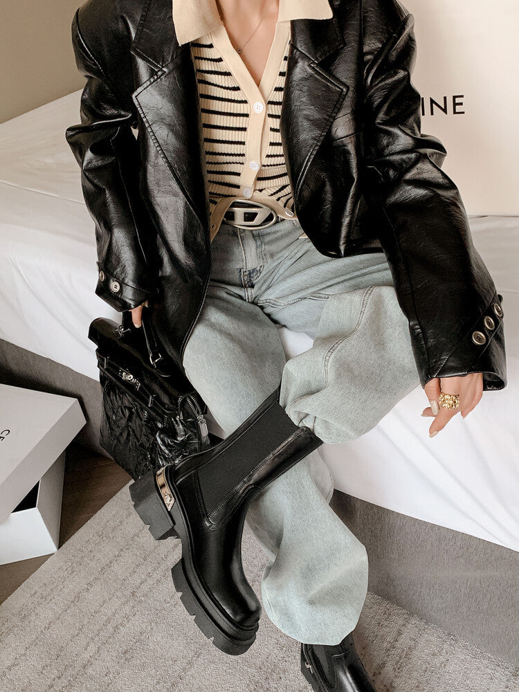 Karin Luna da Brand Series~Rear Metal Decoration Thick Sole Stretch Boots