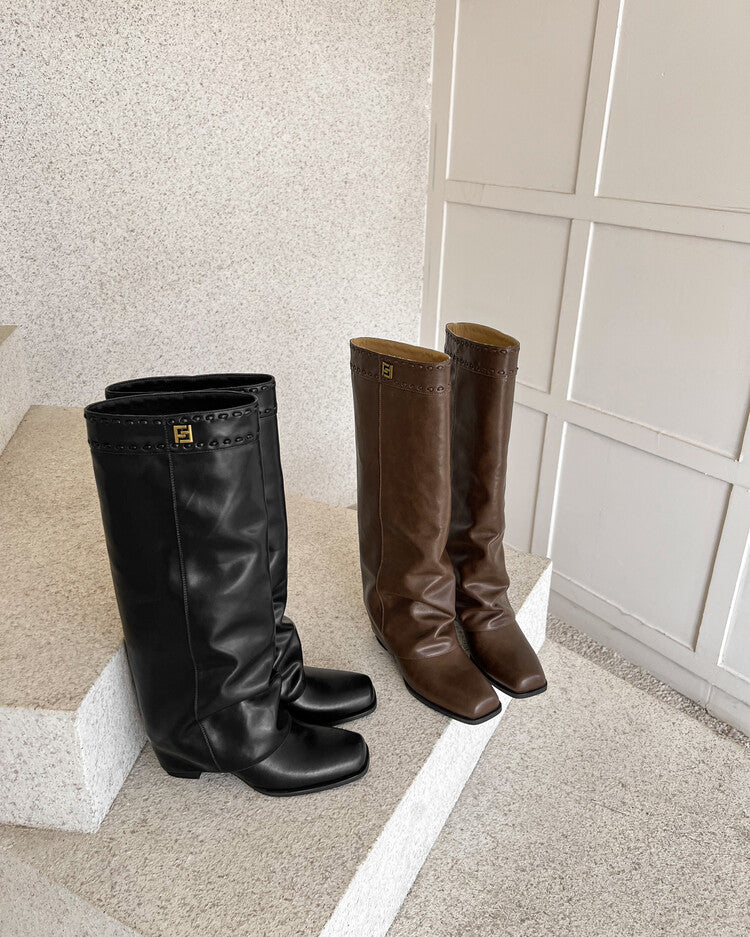 Karin Luna cool girl Stylish and Sweet Square-Toe Booties