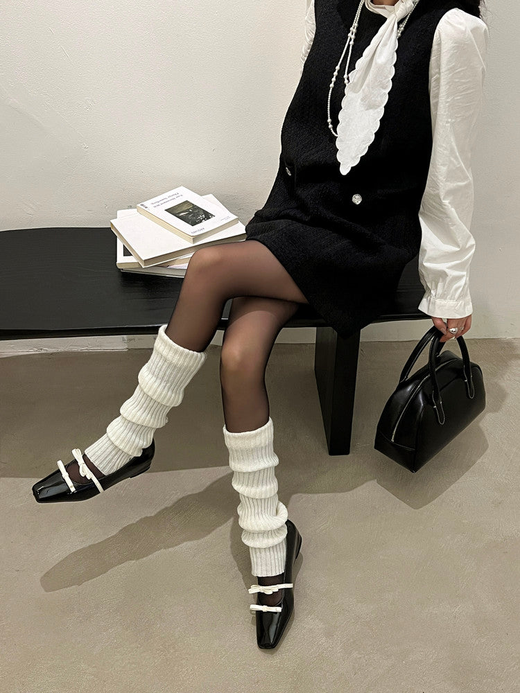 Karin Luna In Stock Spot Goods  Hot-Selling Element Bowknot Square-Toe Color-Block Height-Increasing Flats