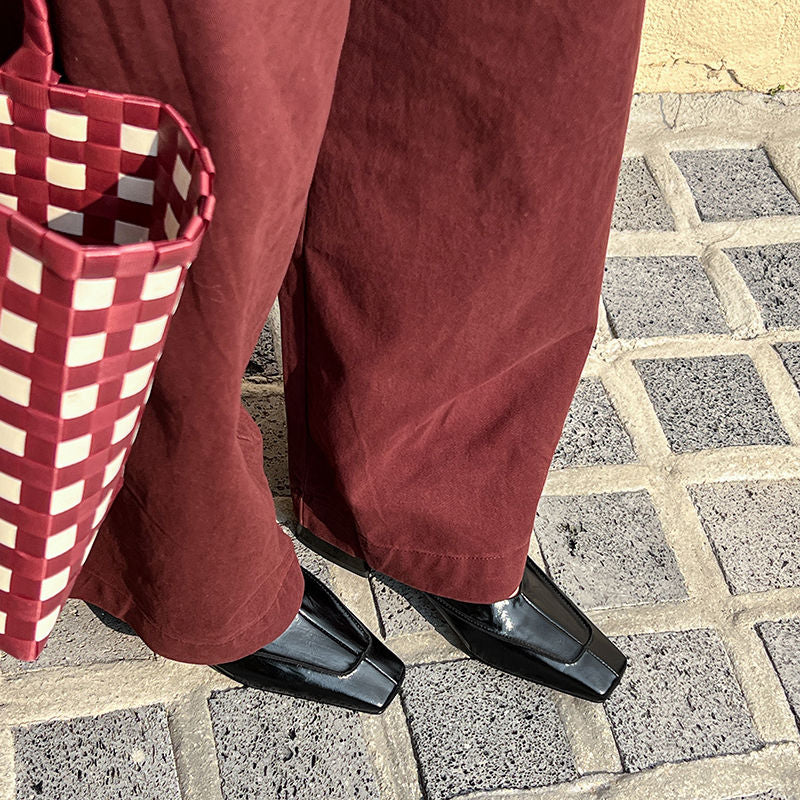 Karin Luna In Stock Spot Goods  Retro Full Leather Square Toe Shallow Mouth Single Shoes