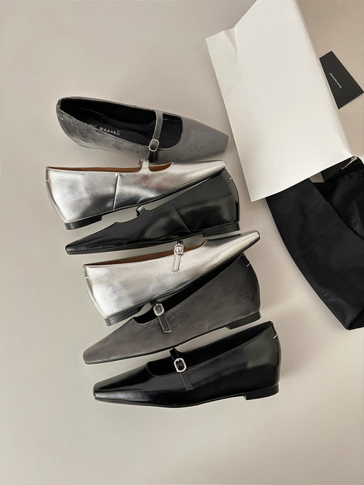 Karin Luna In Stock Spot Goods  Elegant Square-Toe One-Strap Height-Increasing Flats
