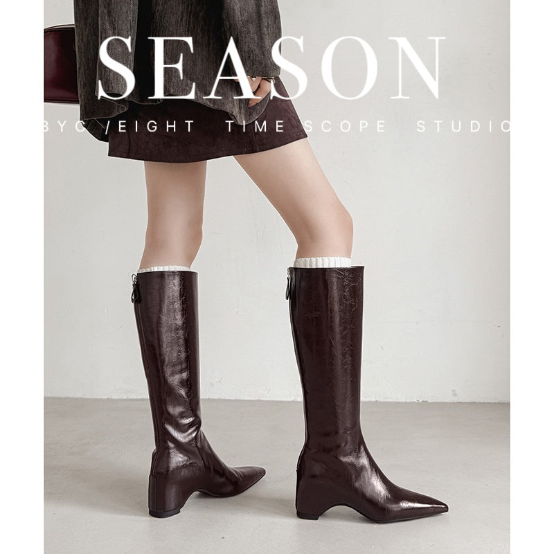 Karin Luna Elegant Style Pointed Toe Internal Height Increase Long Boots