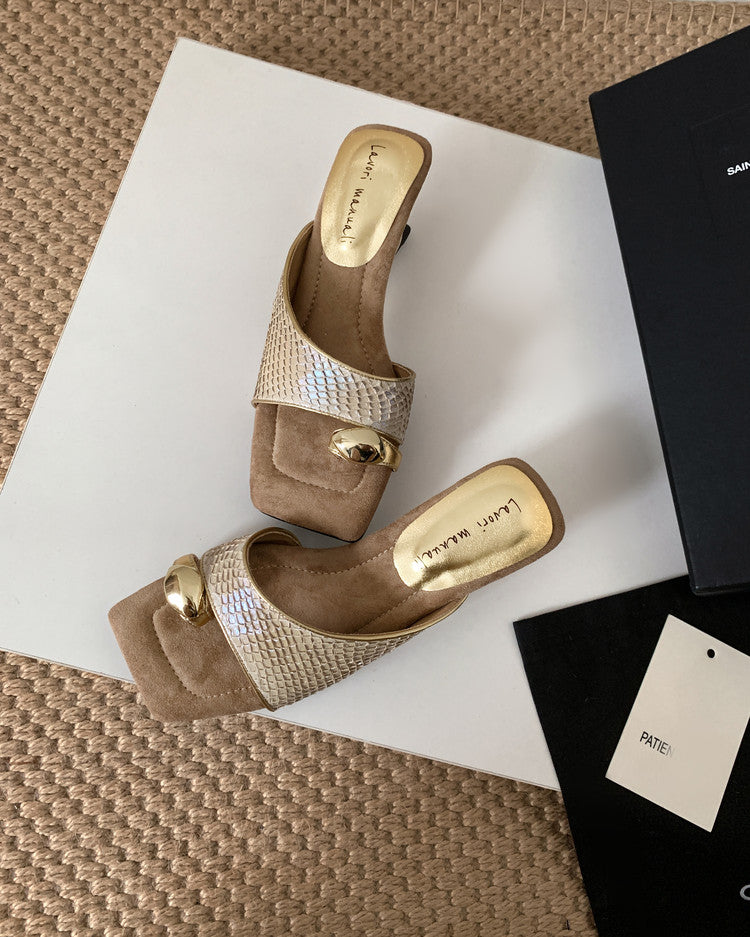 Karin Luna Fish Skin Series~Minimalist Square Toe Popular Irregular Heel Slippers