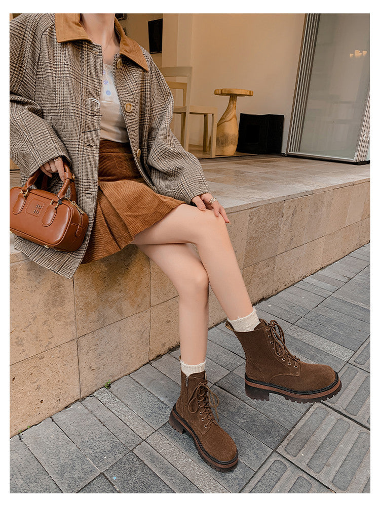 Karin Luna In Stock Casual style thin strap round toe suede ankle boots
