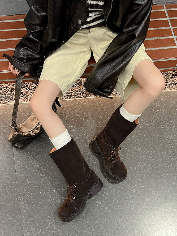 Karin Luna Bestseller Large Tube Thick Sole Martin Boots with Belt Buckle