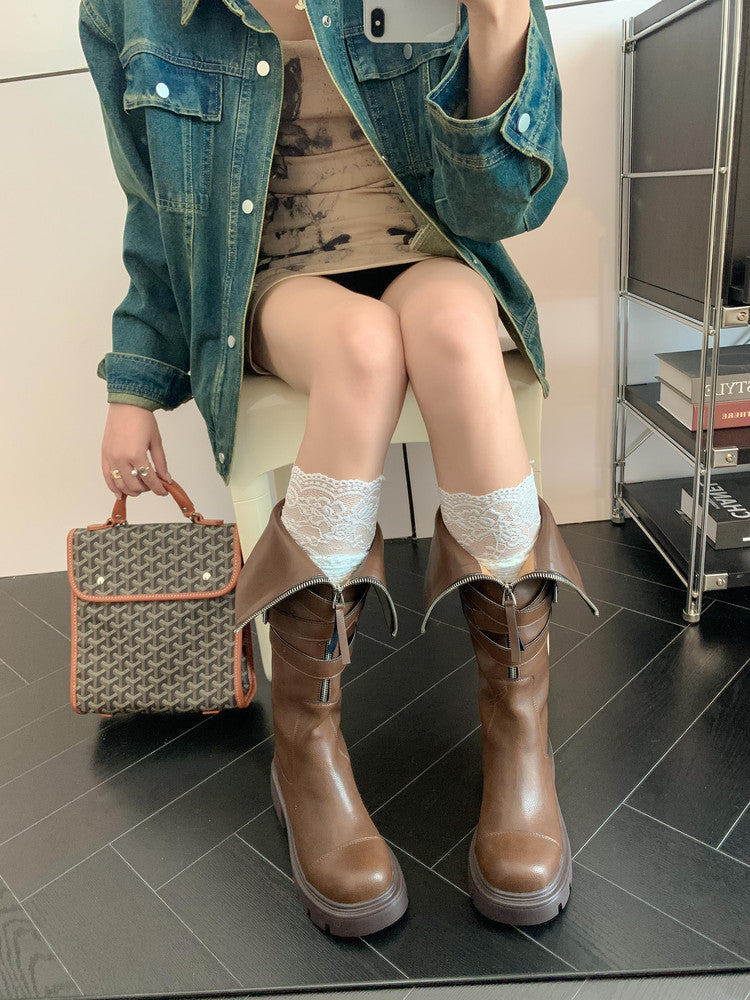 Karin Luna In Stock In-stock Foldable Niche Thick-soled Knight Boots