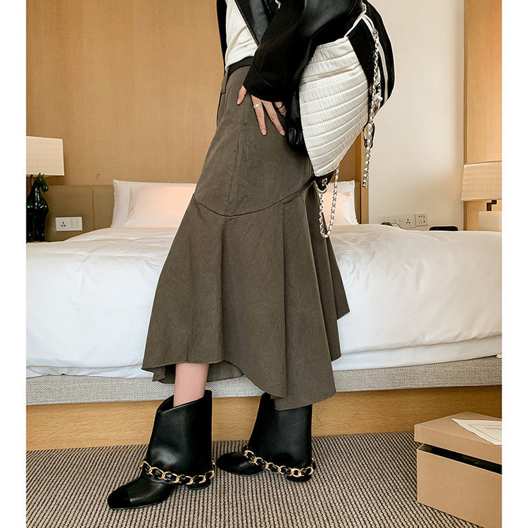 Karin Luna Classic Style Xiangjia Style Chunky Heel Chain Ankle Boots