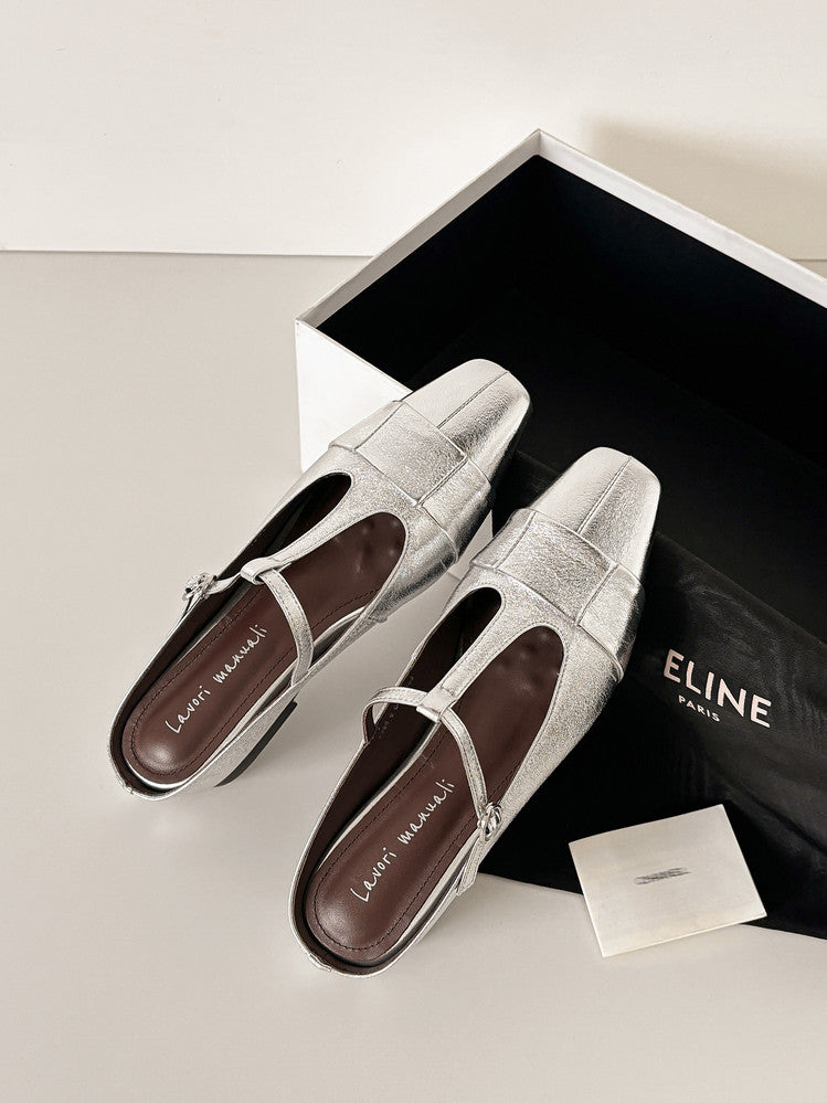Karin Luna In Stock Spot Goods  t Square-Toed Full Leather Basic Slippers
