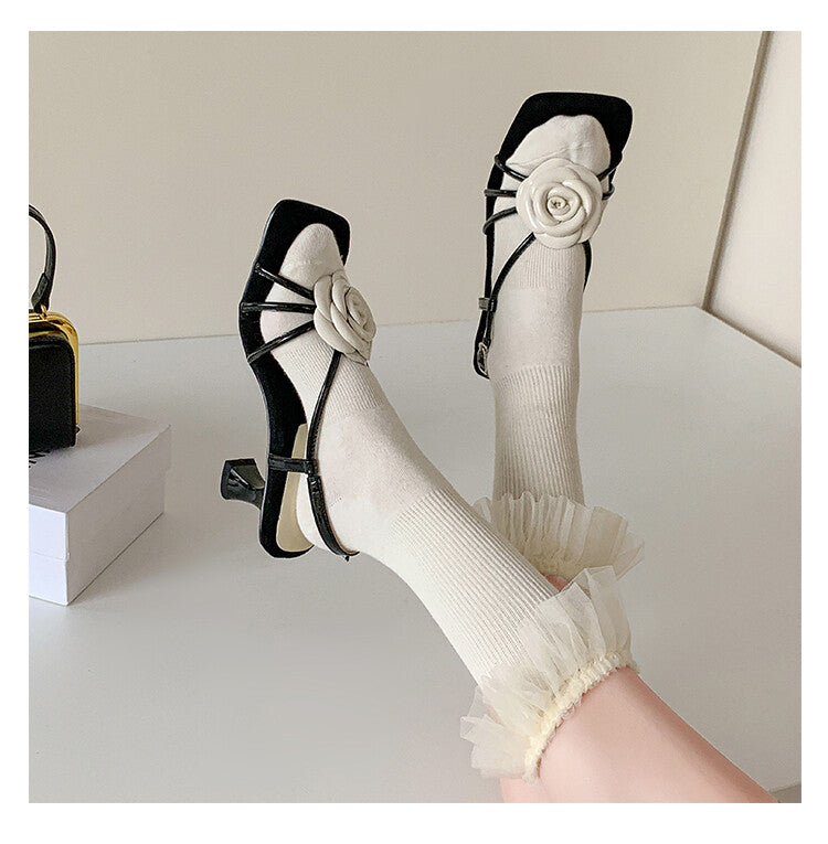 Karin Luna Exquisite Camellia ~French Retro Open-Toe Sandals