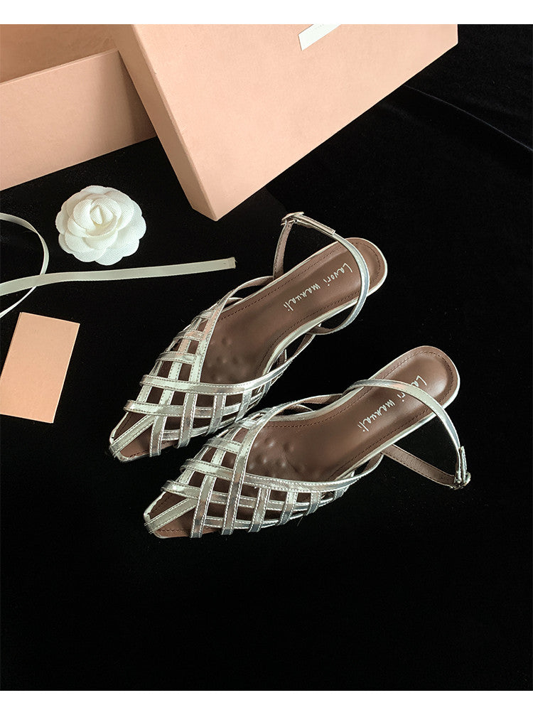 Karin Luna Braided Style ~Cross-woven Pointed Toe Closed-toe Sandals
