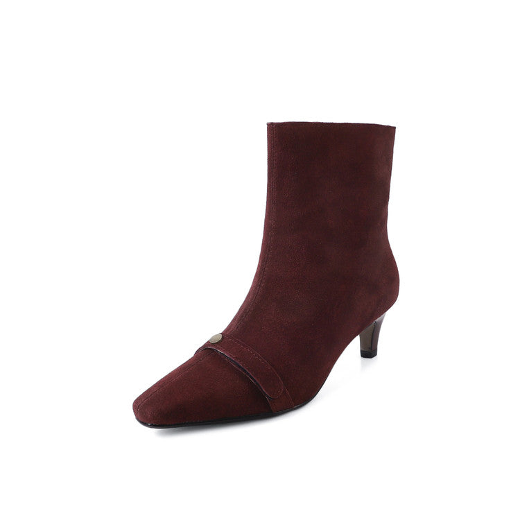 Karin Luna Elegant Style Small Square Toe Belt Buckle Thin Heel Short Boots