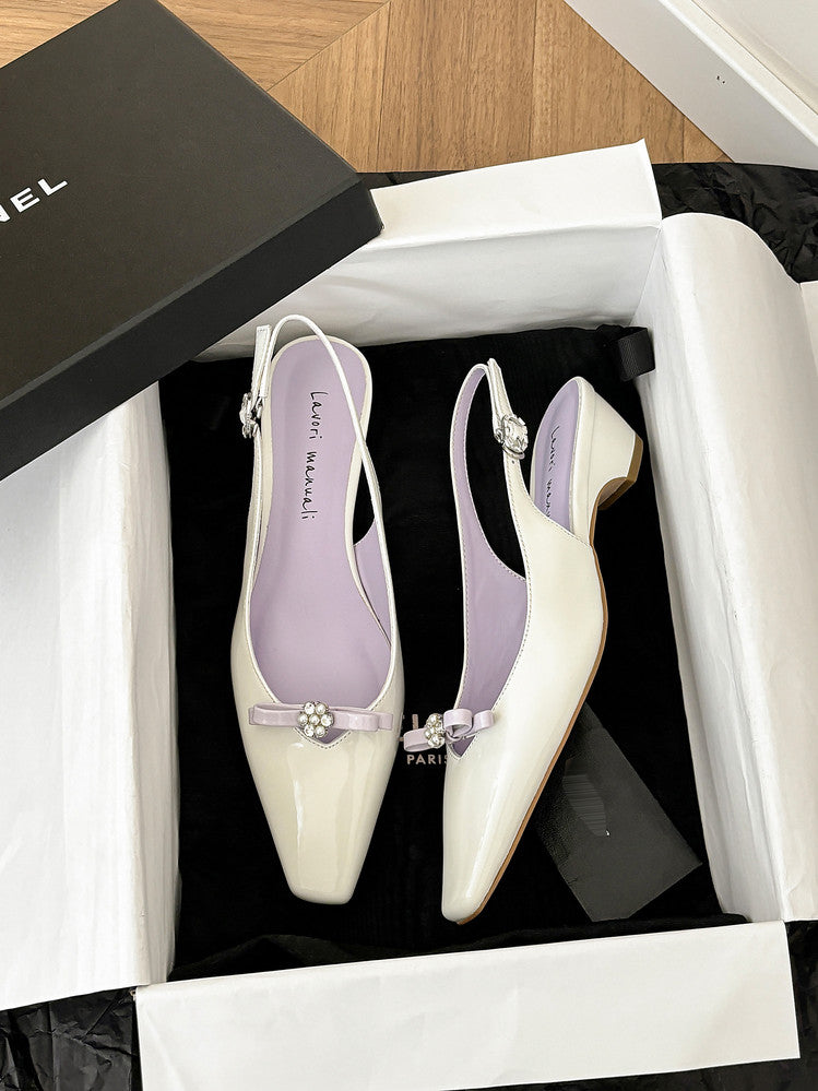 Karin Luna In Stock In Stock Sweet Bowknot Small Square Toe Chunky Heel Closed-toe Elegant Retro Sandals