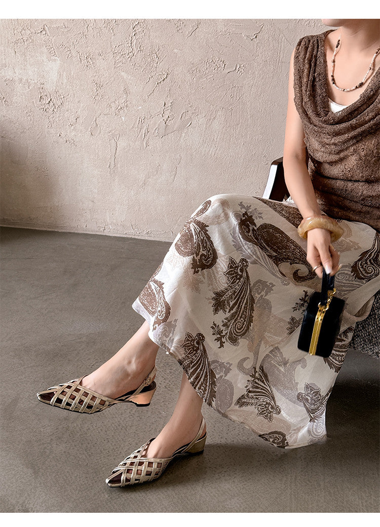 Karin Luna Braided Style ~Cross-woven Pointed Toe Closed-toe Sandals