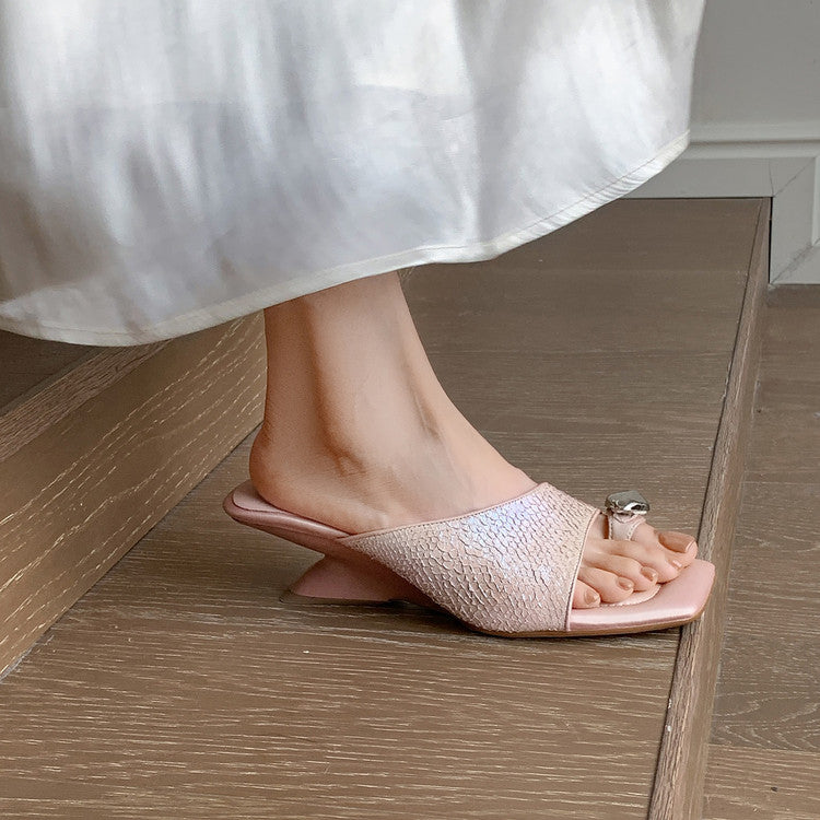 Karin Luna Fish Skin Series~Minimalist Square Toe Popular Irregular Heel Slippers