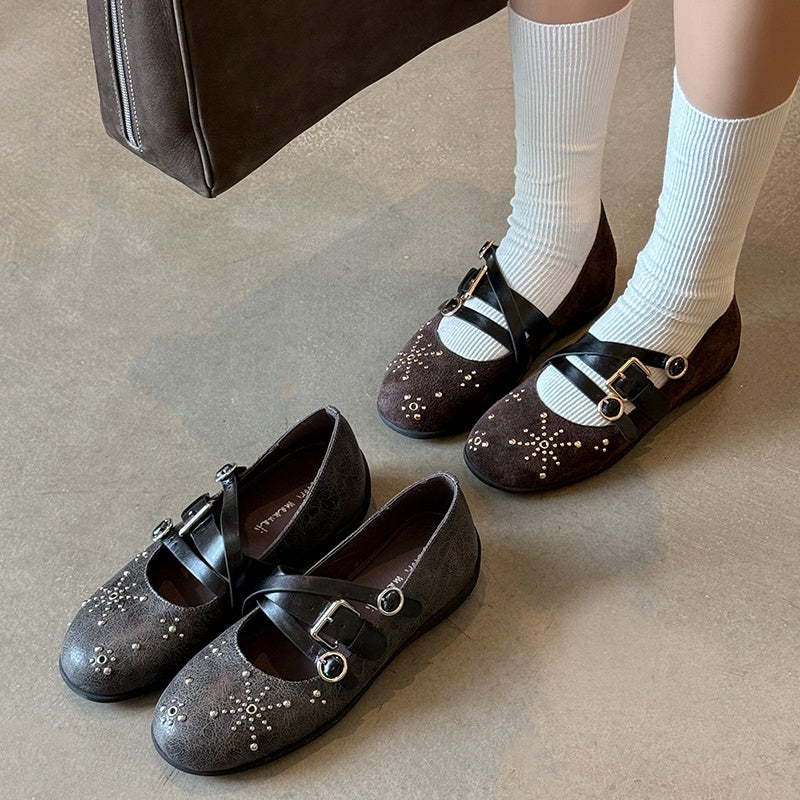 Karin Luna In Stock Spot Goods Studded Rivet Hidden Wedge Mary Jane Shoes