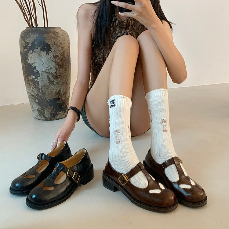 Karin Luna In Stock Spot Goods Minimalist Retro British Style Irregular Hollow Single Shoes
